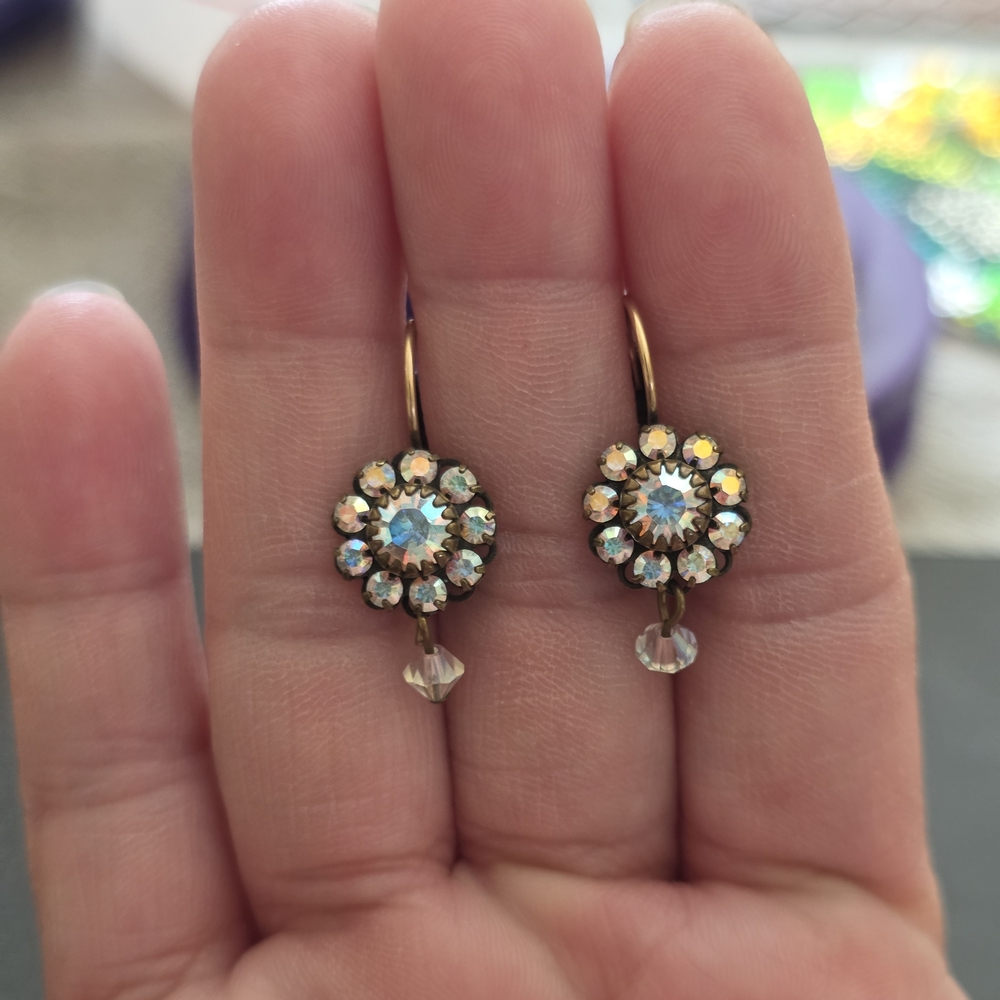 Iridescent Crystal Flower Drop Earrings in Opal Sparkle
